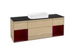 Villeroy und Boch Finion Waschtischunterschrank F332HBPC 160x60,3cm, Abdeckplatte black matt, Regale Peony matt lacquer, Oak Veneer