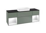 Villeroy und Boch Finion Waschtischunterschrank F332GFGM 160x60,3cm, Abdeckplatte black matt, Regale Glossy white lacquer, Olive Matt Lacquer