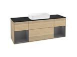 Villeroy und Boch Finion Waschtischunterschrank F332GKPC 160x60,3cm, Abdeckplatte black matt, Regale Anthracite matt lacquer, Oak Veneer
