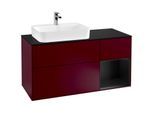 Villeroy und Boch Finion Waschtischunterschrank F402PDHB 120cm, Abdeckplatte black matt, Regal rechts Black matt lacquer, Peony Matt