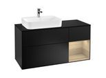 Villeroy und Boch Finion Waschtischunterschrank F402PCPD 120cm, Abdeckplatte black matt, Regal rechts Oak Veneer, Black matt lacquer