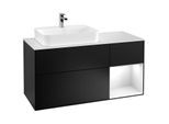 Villeroy und Boch Finion Waschtischunterschrank G401GFPD 120cm, Abdeckplatte white matt, Emotion, Regal rechts Glossy white lacquer, Black matt lacquer