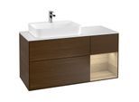 Villeroy und Boch Finion Waschtischunterschrank G401PCGN 120cm, Abdeckplatte white matt, Emotion, Regal rechts Oak Veneer, Walnut veneer