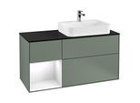 Villeroy und Boch Finion Waschtischunterschrank G392GFGM 120cm, Abdeckplatte black matt, Emotion, Regal links Glossy white lacquer, Olive Matt Lacquer