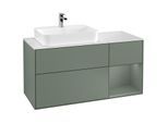 Villeroy und Boch Finion Waschtischunterschrank F401GMGM 120cm, Abdeckplatte white matt, Regal rechts Olive Matt Lacquer, Olive Matt Lacquer