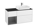 Villeroy und Boch Finion Waschtischunterschrank F392GKGF 120cm, Abdeckplatte black matt, Regal links Anthracite matt, Glossy white lacquer