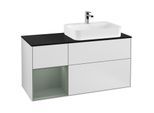 Villeroy und Boch Finion Waschtischunterschrank F392GMMT 120cm, Abdeckplatte black matt, Regal links Olive Matt Lacquer, White matt lacquer