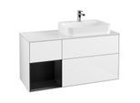 Villeroy und Boch Finion Waschtischunterschrank G391PDGF 120cm, Abdeckplatte white matt, Emotion, Regal links Black matt lacquer, Glossy white lacquer
