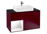 Villeroy und Boch Finion Waschtischunterschrank G362GFHB 100cm, Abdeckplatte black matt, Emotion, Regal links Glossy white lacquer, Peony Matt