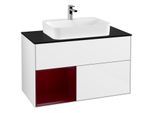 Villeroy und Boch Finion Waschtischunterschrank G362HBGF 100cm, Abdeckplatte black matt, Emotion, Regal links Peony, Glossy white lacquer