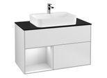 Villeroy und Boch Finion Waschtischunterschrank G362MTMT 100cm, Abdeckplatte black matt, Emotion, Regal links White matt lacquer, White matt lacquer