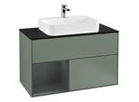 Villeroy und Boch Finion Waschtischunterschrank G362HGGM 100cm, Abdeckplatte black matt, Emotion, Regal links Midnight Blue Matt Lacquer, Olive Matt Lacquer