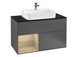 Villeroy und Boch Finion Waschtischunterschrank G362PCGK 100cm, Abdeckplatte black matt, Emotion, Regal links Oak Veneer, Anthracite matt