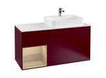Villeroy und Boch Finion Waschtischunterschrank F391PCHB 120cm, Abdeckplatte white matt, Regal links Oak Veneer, Peony Matt