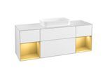Villeroy und Boch Finion Waschtischunterschrank F331HFGF 160x60,3cm, Abdeckplatte white matt, Regale Gold matt lacquer, Glossy white lacquer