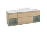 Villeroy und Boch Finion Waschtischunterschrank F331GMPC 160x60,3cm, Abdeckplatte white matt, Regale Olive matt lacquer, Oak Veneer