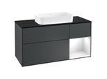 Villeroy und Boch Finion Waschtischunterschrank G302GFHG 120cm, Abdeckplatte black matt, Emotion, Regal rechts Glossy white lacquer, Midnight Blue Matt Lacquer