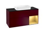 Villeroy und Boch Finion Waschtischunterschrank F302HFHB 120cm, Abdeckplatte black matt, Regal rechts Gold matt, Peony Matt