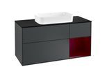 Villeroy und Boch Finion Waschtischunterschrank F302HBHG 120cm, Abdeckplatte black matt, Regal rechts Peony, Midnight Blue Matt Lacquer