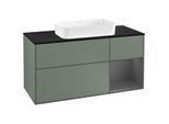 Villeroy und Boch Finion Waschtischunterschrank F302GKGM 120cm, Abdeckplatte black matt, Regal rechts Anthracite matt, Olive Matt Lacquer