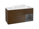 Villeroy und Boch Finion Waschtischunterschrank F301GKGN 120cm, Abdeckplatte white matt, Regal rechts Anthracite matt, Walnut veneer