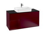 Villeroy und Boch Finion Waschtischunterschrank G412HBHB 120cm, Abdeckplatte black matt, Emotion, Regal links Peony, Peony Matt