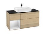 Villeroy und Boch Finion Waschtischunterschrank G412MTPC 120cm, Abdeckplatte black matt, Emotion, Regal links White matt lacquer, Oak Veneer