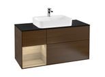Villeroy und Boch Finion Waschtischunterschrank G412PCGN 120cm, Abdeckplatte black matt, Emotion, Regal links Oak Veneer, Walnut veneer