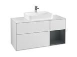 Villeroy und Boch Finion Waschtischunterschrank F421HGMT 120cm, Abdeckplatte white matt, Regal rechts Midnight Blue Matt Lacquer, White matt lacquer