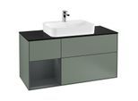 Villeroy und Boch Finion Waschtischunterschrank F412HGGM 120cm, Abdeckplatte black matt, Regal links Midnight Blue Matt Lacquer, Olive Matt Lacquer