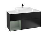 Villeroy und Boch Finion Waschtischunterschrank G411GMPD 120cm, Abdeckplatte white matt, Emotion, Regal links Olive Matt Lacquer, Black matt lacquer
