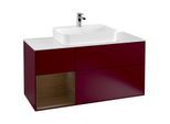 Villeroy und Boch Finion Waschtischunterschrank G411GNHB 120cm, Abdeckplatte white matt, Emotion, Regal links Walnut veneer, Peony Matt