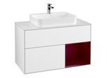 Villeroy und Boch Finion Waschtischunterschrank G371HBGF 100cm, Abdeckplatte white matt, Emotion, Regal rechts Peony, Glossy white lacquer