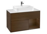 Villeroy und Boch Finion Waschtischunterschrank G371GNGN 100cm, Abdeckplatte white matt, Emotion, Regal rechts Walnut veneer, Walnut veneer