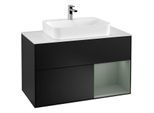 Villeroy und Boch Finion Waschtischunterschrank G371GMPD 100cm, Abdeckplatte white matt, Emotion, Regal rechts Olive Matt Lacquer, Black matt lacquer