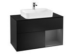 Villeroy und Boch Finion Waschtischunterschrank G372GKPD 100cm, Abdeckplatte black matt, Emotion, Regal rechts Anthracite matt, Black matt lacquer