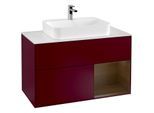 Villeroy und Boch Finion Waschtischunterschrank F371GNHB 100cm, Abdeckplatte white matt, Regal rechts Walnut veneer, Peony Matt