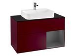 Villeroy und Boch Finion Waschtischunterschrank F372GKHB 100cm, Abdeckplatte black matt, Regal rechts Anthracite matt, Peony Matt