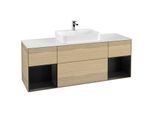 Villeroy und Boch Finion Waschtischunterschrank G451PDPC 160cm, Abdeckplatte white matt, Emotion, Regale Black matt lacquer, Oak Veneer