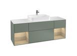 Villeroy und Boch Finion Waschtischunterschrank G451PCGM 160cm, Abdeckplatte white matt, Emotion, Regale Oak Veneer, Olive Matt Lacquer
