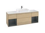 Villeroy und Boch Finion Waschtischunterschrank G451HGPC 160cm, Abdeckplatte white matt, Emotion, Regale Midnight matt lacquer, Oak Veneer