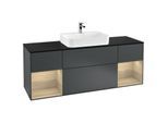 Villeroy und Boch Finion Waschtischunterschrank G452PCHG 160cm, Abdeckplatte black matt, Emotion, Regale Oak Veneer, Midnight Blue Matt Lacquer