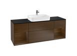 Villeroy und Boch Finion Waschtischunterschrank G452GNGN 160cm, Abdeckplatte black matt, Emotion, Regale Walnut veneer, Walnut veneer