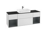 Villeroy und Boch Finion Waschtischunterschrank G452HGMT 160cm, Abdeckplatte black matt, Emotion, Regale Midnight matt lacquer, White matt lacquer