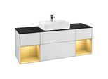 Villeroy und Boch Finion Waschtischunterschrank F452HFMT 160x60,3cm, Abdeckplatte black matt, Regale Gold matt lacquer, White matt lacquer