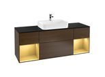 Villeroy und Boch Finion Waschtischunterschrank F452HFGN 160x60,3cm, Abdeckplatte black matt, Regale Gold matt lacquer, Walnut veneer