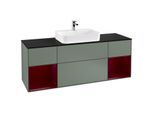 Villeroy und Boch Finion Waschtischunterschrank F452HBGM 160x60,3cm, Abdeckplatte black matt, Regale Peony matt lacquer, Olive Matt Lacquer