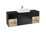 Villeroy und Boch Finion Waschtischunterschrank F452PCPD 160x60,3cm, Abdeckplatte black matt, Regale Oak Veneer, Black matt lacquer