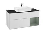 Villeroy und Boch Finion Waschtischunterschrank F422GMMT 120cm, Abdeckplatte black matt, Regal rechts Olive Matt Lacquer, White matt lacquer
