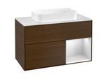 Villeroy und Boch Finion Waschtischunterschrank F251MTGN 100x60,3cm, Abdeckplatte white matt, Regal rechts White matt lacquer, Walnut veneer